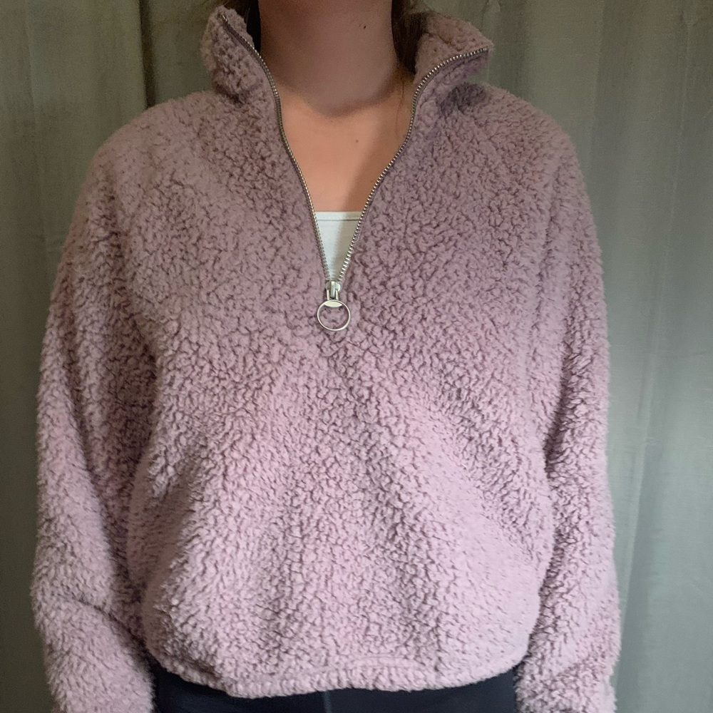purple hollister half zip fuzzy hoodie size small